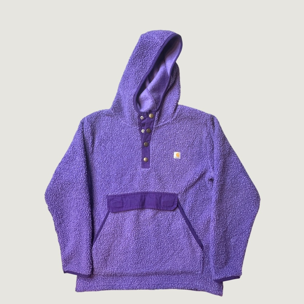 Carhartt Hoodie Girls XL 14 Sherpa Fleece Purple TK9898-G Snap Button Pullover